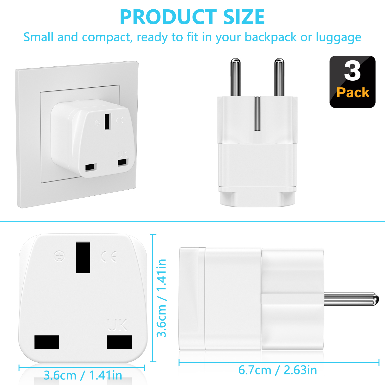 3PCS UK to EU Plug Adapter Eur - đánh giá và giá Phone Accessories Uk