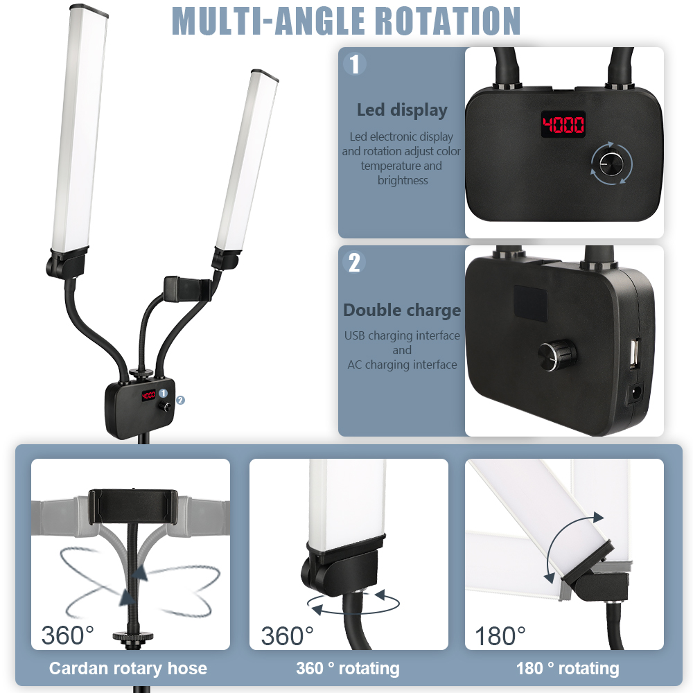 Double Arms LED Fill Photo Stu - đánh giá và giá Led Strip Selfie